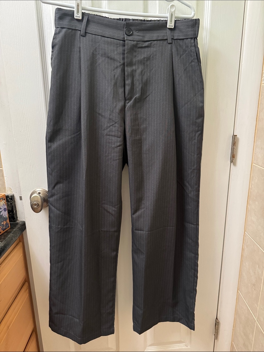 Men's Charcoal Pinstripe wide leg Dress Pants